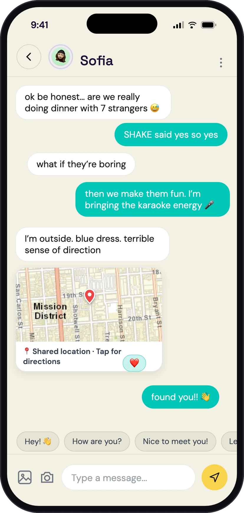 Group chat with a shared location map card