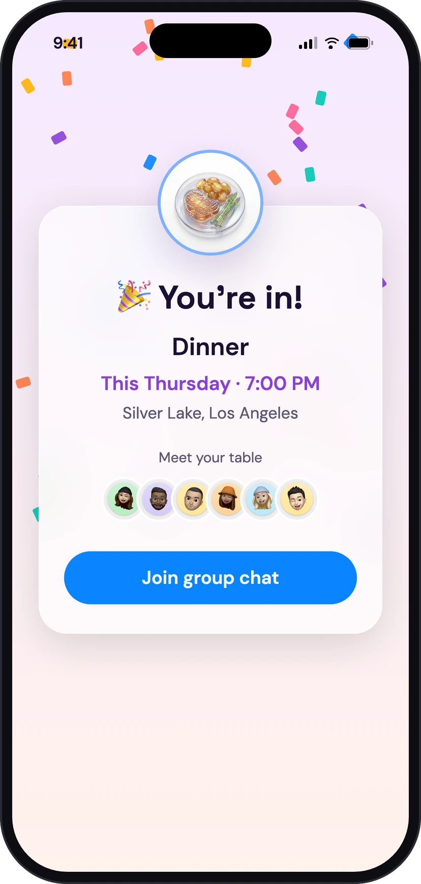You're in! Dinner confirmation
